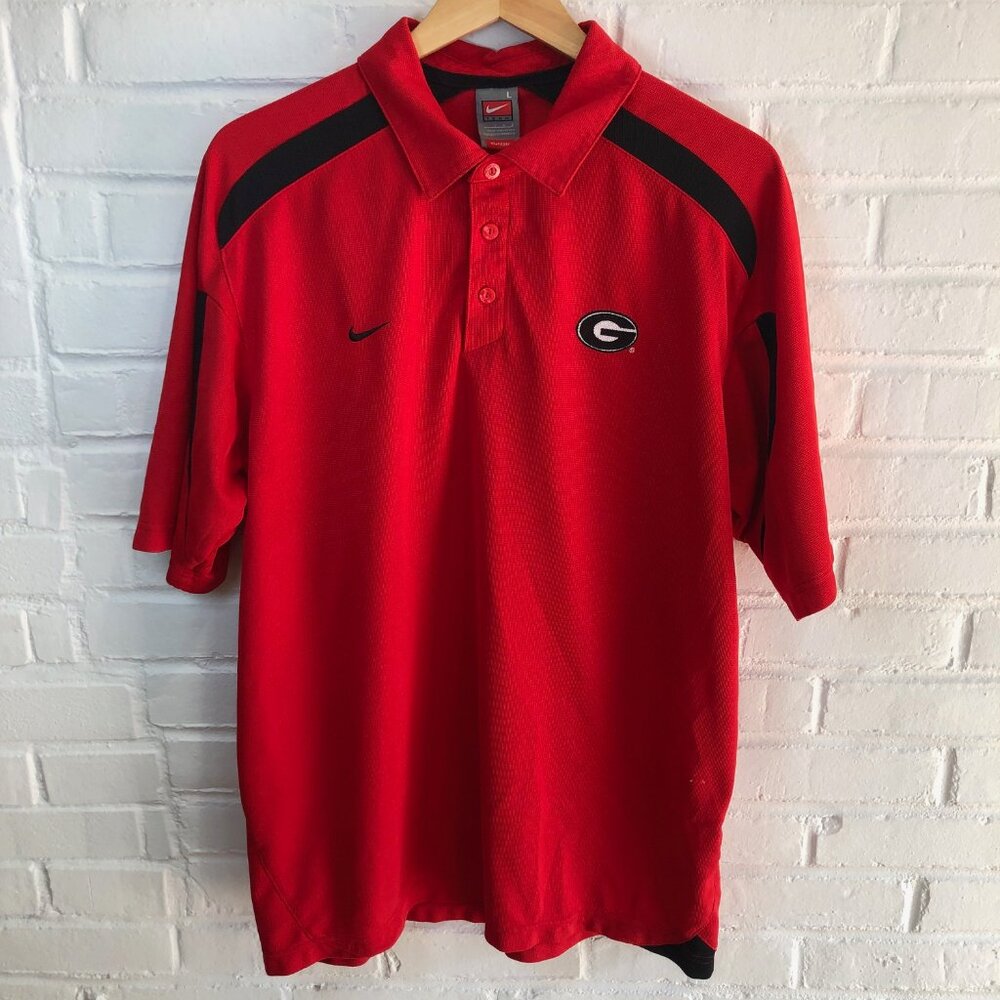 Vintage Nike Team Fit Dry Georgia Bulldogs Polo Shirt Red Men’s Large L